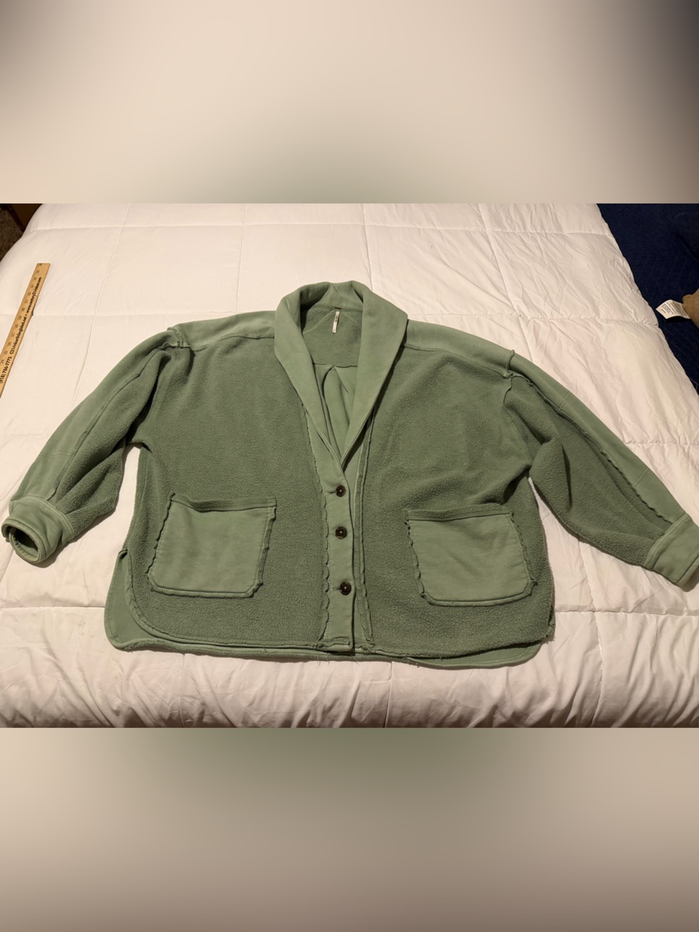 Free People Oversized Shawl-Collar Teddy Jacket in Sage